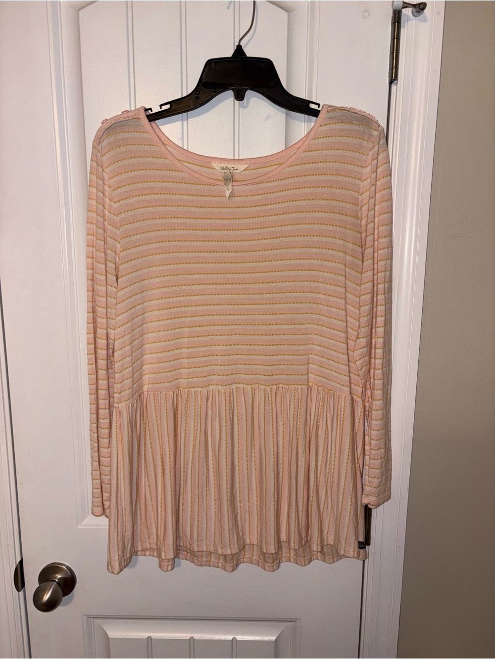 Peach Striped Long-Sleeve Peplum Top - Matilda Jane